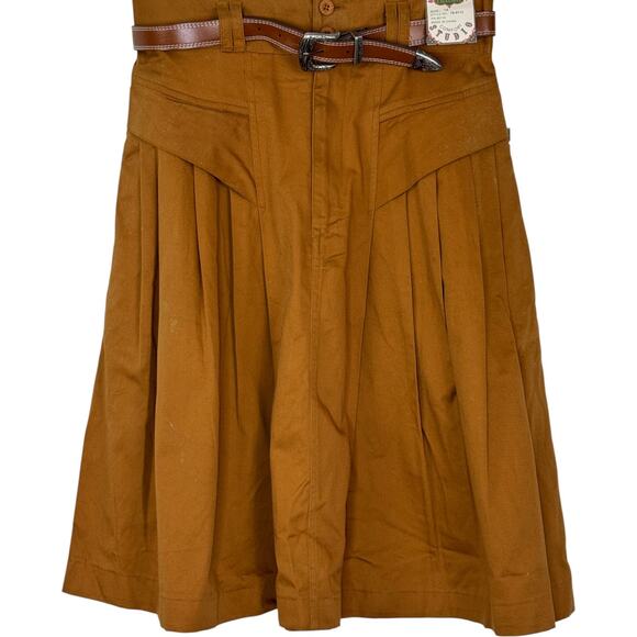 Jordache Vintage Studio Skirt Size 14 Brown Pleated Midi Belted 100% Cotton NWT - Picture 11 of 16